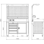 Etabli atelier métallique avec rangement VWBG01 Dimensions