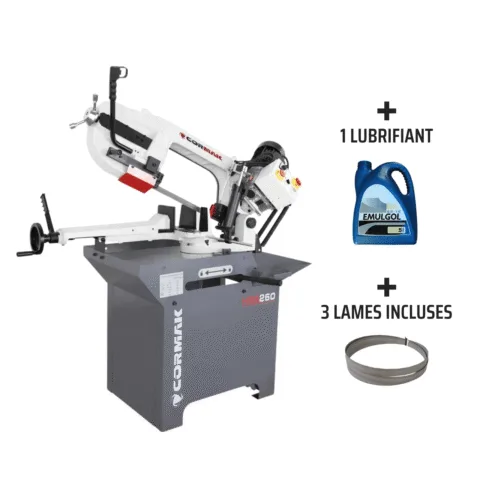 Pack Scie à ruban à métaux Cormak HBS260 - 400V + 3 lames + 1 lubrifiant